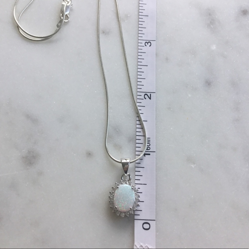 Sterling Silver Lab Created Opal and Cz Necklace - Picture 15 of 16